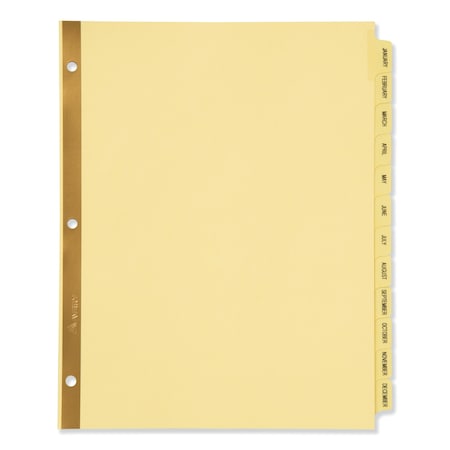 Avery Dennison Pre-Printed Index Divider 8-1/2 x 11", Monthly, Yellow, PK12 11307